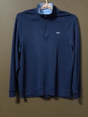 Vineyard Vines Navy Blue Pima Cotton 1/4 Zip Pullover Men's LARGE